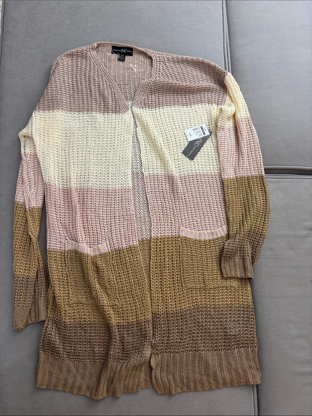Striped Open-Front Cardigan - Neutral Multi Colour